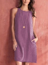 Woven Casual Cotton Linen Comfortable Round Neck Sleeveless Dress